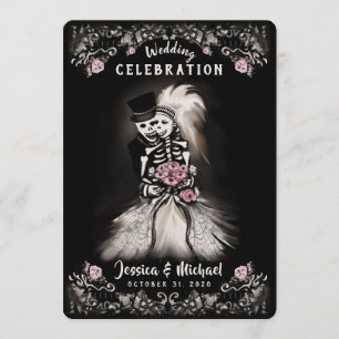 Bride Groom Wedding Skeletons Cemetery Love Invite Kaart