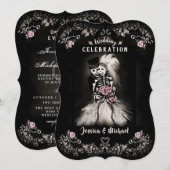 Bride Groom Wedding Skeletons Cemetery Love Invite Kaart (Voorkant / Achterkant)