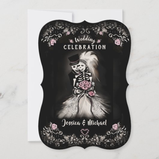 Bride Groom Wedding Skeletons Cemetery Love Invite Kaart (Voorkant)
