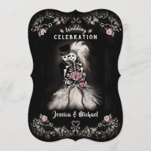 Bride Groom Wedding Skeletons Cemetery Love Invite