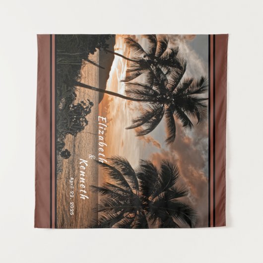 Bride Groom Wedding Tropical Sunset Custom Wandkleed (Voorkant (horizontaal))