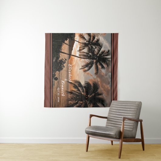 Bride Groom Wedding Tropical Sunset Custom Wandkleed (In Situ (horizontaal))