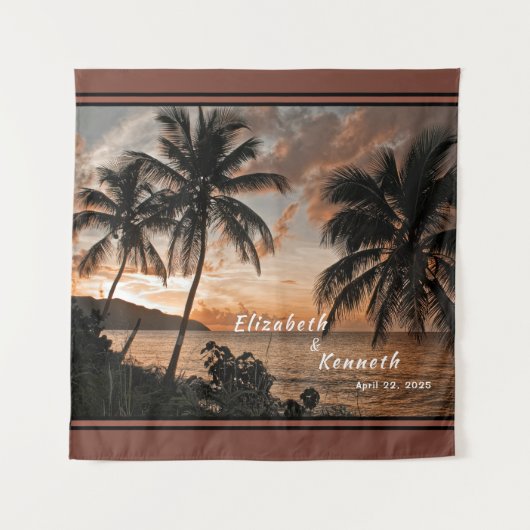 Bride Groom Wedding Tropical Sunset Custom Wandkleed (Voorkant)