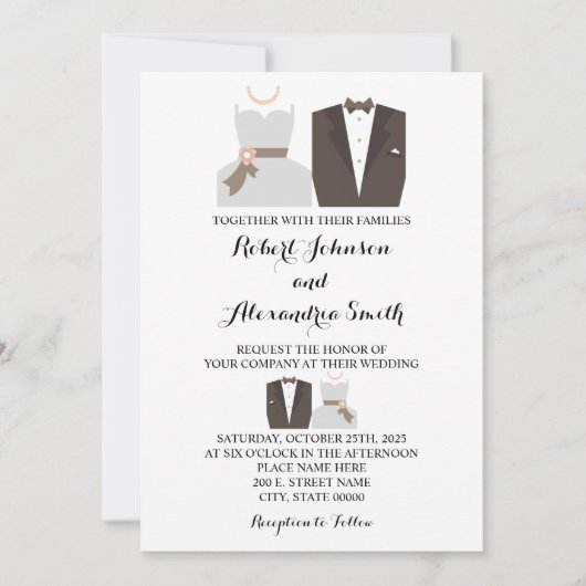 Bride & Groom Wedding Uitnodiging (Voorkant)