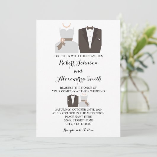 Bride & Groom Wedding Uitnodiging (Staand voorkant)