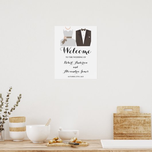 Bride & Groom Welcome Wedding Sign Poster (Keuken)