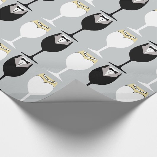 Bride & Groom Wineglasses Wrapping Paper Cadeaupapier (Hoek)