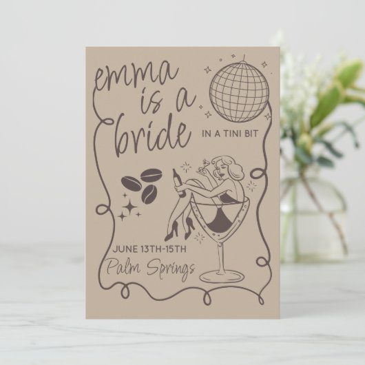 Bride in a Tini Bit Bachelorette Nodig Sjabloon ui Kaart (Staand voorkant)