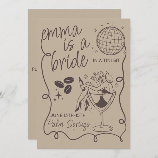 Bride in a Tini Bit Bachelorette Nodig Sjabloon ui Kaart (Voorkant / Achterkant)