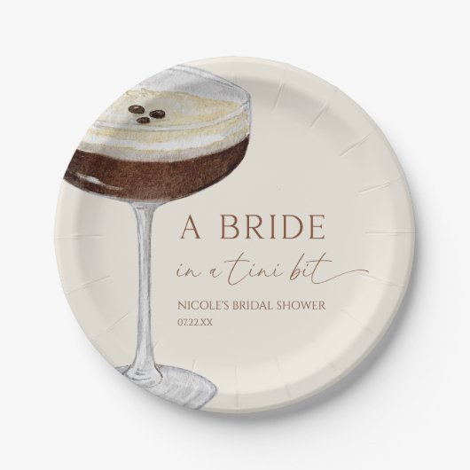 Bride In A Tini Bit Expresso Martini Bridal Shower Papieren Bordje (Voorkant)