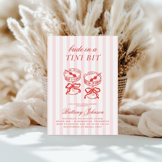 Bride in a Tini Bit Pink Martini Bridal Shower Kaart