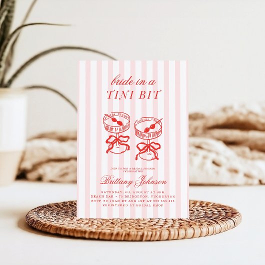 Bride in a Tini Bit Pink Martini Bridal Shower Kaart
