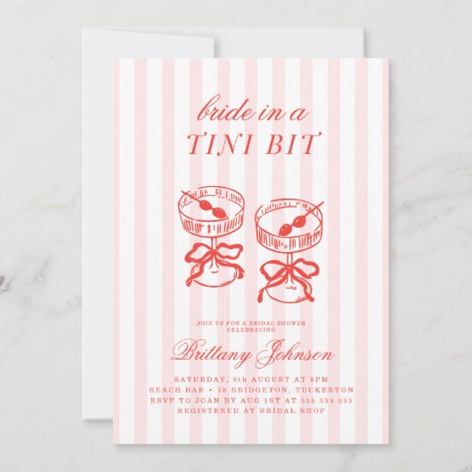 Bride in a Tini Bit Pink Martini Bridal Shower Kaart (Voorkant)
