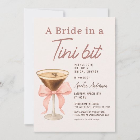 Bride in a Tini Bit QR Code Bridal Shower Kaart (Voorkant)