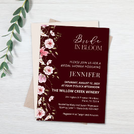 Bride in Bloom Burgundy Floral Bridal Shower Kaart
