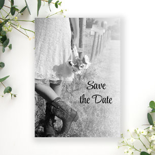Bride in Cowboy Boots en Sunflower Save the Date Kaart