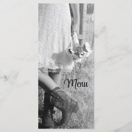Bride in Cowboy Boots Sunflower Wedding Menu (Voorkant)