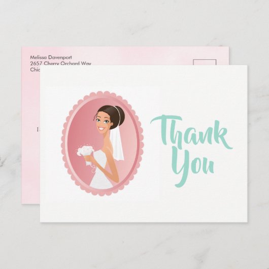 Bride in een Veil met Bedankt van het Vrijgezellen Briefkaart (Voorkant / Achterkant)