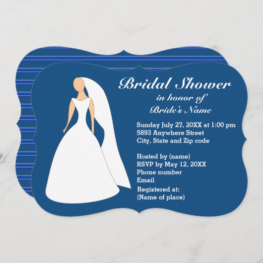 Bride in Gown Bridal Lapis Blue Shower Kaart (Voorkant / Achterkant)