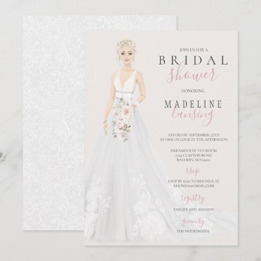 Bride in Lace Wedding Gown Vrijgezellenfeest Kaart (Voorkant / Achterkant)