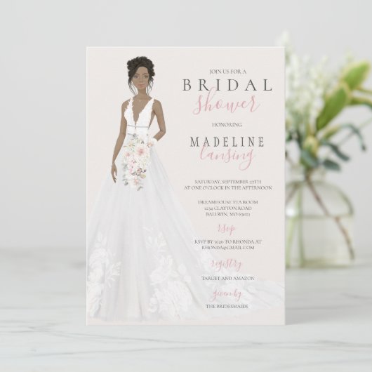 Bride in Lace Wedding Gown Vrijgezellenfeest Kaart (Staand voorkant)