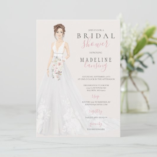 Bride in Lace Wedding Gown Vrijgezellenfeest Kaart (Staand voorkant)