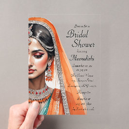 Bride in Lehenga Choli Etnisch Indiaas Vrijgezelle Acryl Uitnodigingen