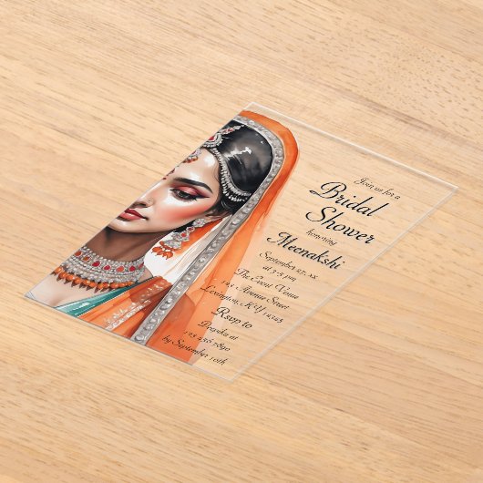 Bride in Lehenga Choli Etnisch Indiaas Vrijgezelle Acryl Uitnodigingen (Laagn)