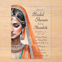 Bride in Lehenga Choli Etnisch Indiaas Vrijgezelle Acryl Uitnodigingen