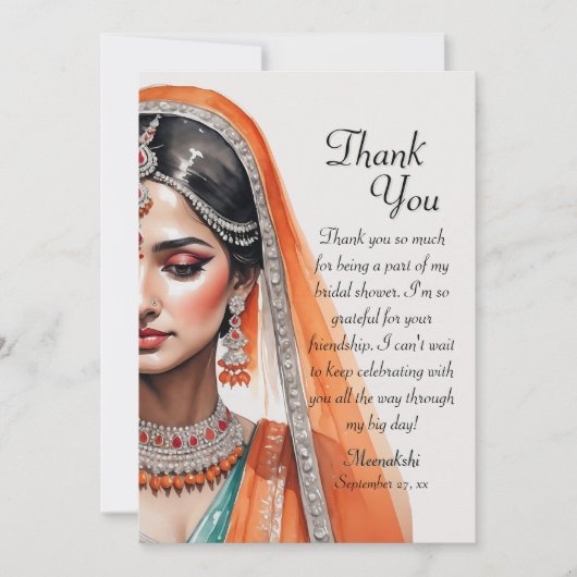 Bride in Lehenga Choli Etnisch Indiaas Vrijgezelle Bedankkaart (Voorkant)