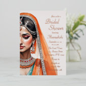 Bride in Lehenga Choli Etnisch Indiaas Vrijgezelle Folie Uitnodiging (Staand Voorkant)