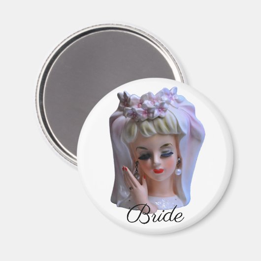 Bride in Pink Head Vase Doll Mestdag Magneet (Voorkant / Achterkant)