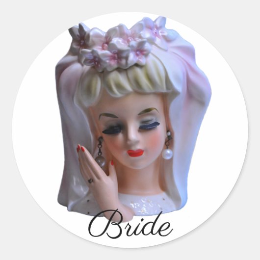 Bride in Pink Head Vase Doll Mestdag Ronde Sticker (Voorkant)