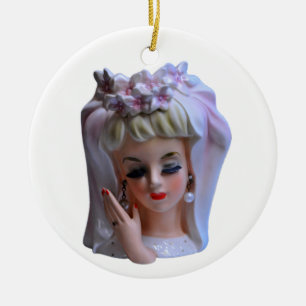 Bride in roze hoofdvet Vrijgezellenfeest Keramisch Ornament