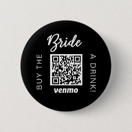 Bride koopt een Drink met QR Code Venmo Black Ronde Button 5,7 Cm