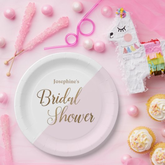 Bride krijgt naam Pink Gold Vrijgezellenfeest Scri Papieren Bordje (Feest)