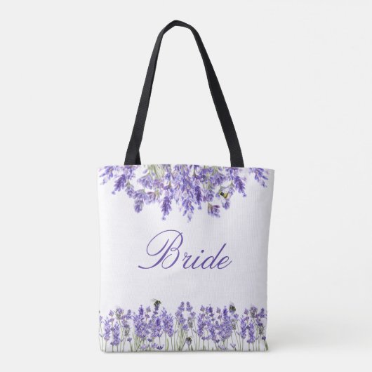 Bride lavender florals violet script tote bag (Achterkant)