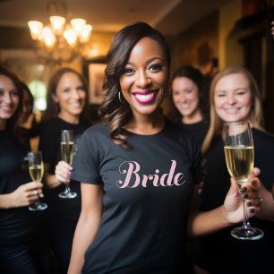 Bride Light Pink Script Black Wedding T-shirt