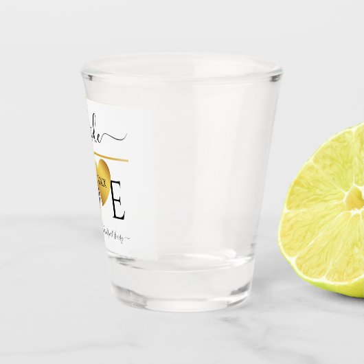 Bride Love-tekst met een Gold Heart en datum Shot Glas (Rechts)