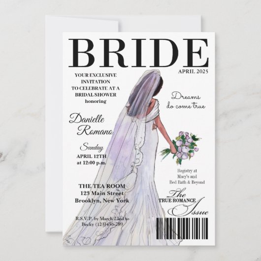 Bride Magazine Modern Bridal Shower Invitations Kaart (Voorkant)