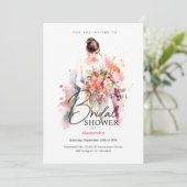 Bride met bloemen in Waterverf | VRIJGEZELLENFEEST Kaart (Staand voorkant)