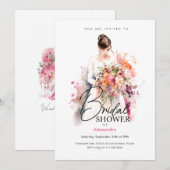 Bride met bloemen in Waterverf | VRIJGEZELLENFEEST Kaart (Voorkant / Achterkant)