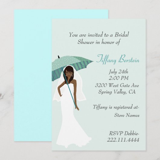 Bride met de Blauwgroen Uitnodiging van de Bridal  (Voorkant / Achterkant)
