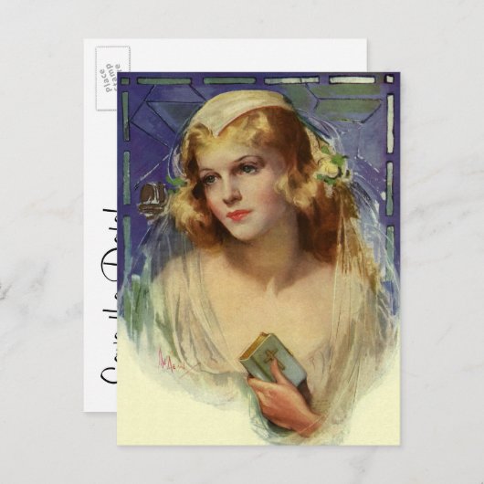 Bride met een Bijbel, Wedding sparen de Datum Aankondigingskaart (Voorkant / Achterkant)