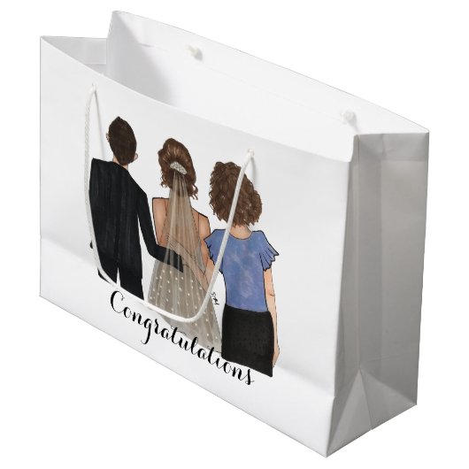 Bride met ouders Illustratie bruiloft Groot Cadeauzakje (Voorkant Gekanteld)