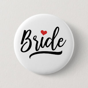 Bride met rood hart ronde button 5,7 cm