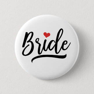 Bride met rood hart ronde button 5,7 cm