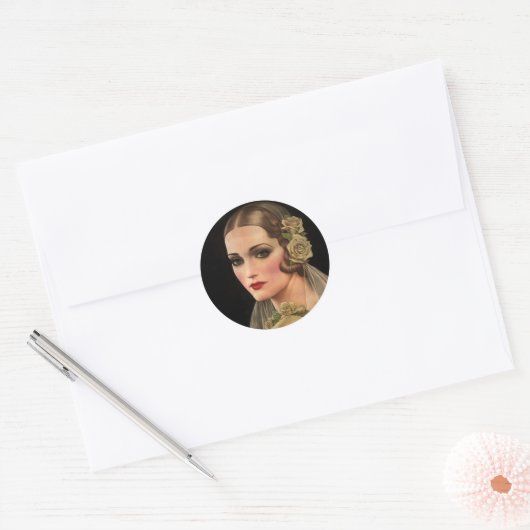  bride met Rozen Ronde Sticker (Envelop)