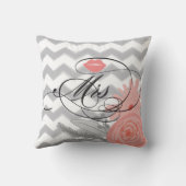 Bride mevrouw Lips Navy Coral Gray Zig Zag Floral Kussen (Achterkant)
