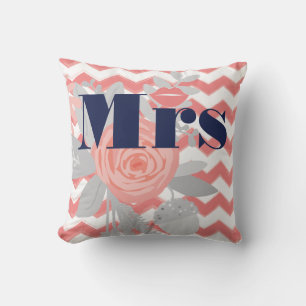 Bride mevrouw Lips Navy Coral Gray Zig Zag Floral Kussen